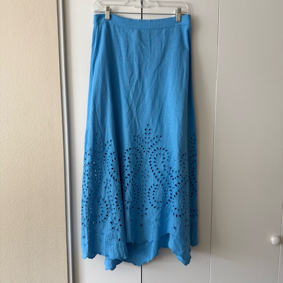 Zara Blue Midi Skirt with Eyelet Design - Picture 2 of 4